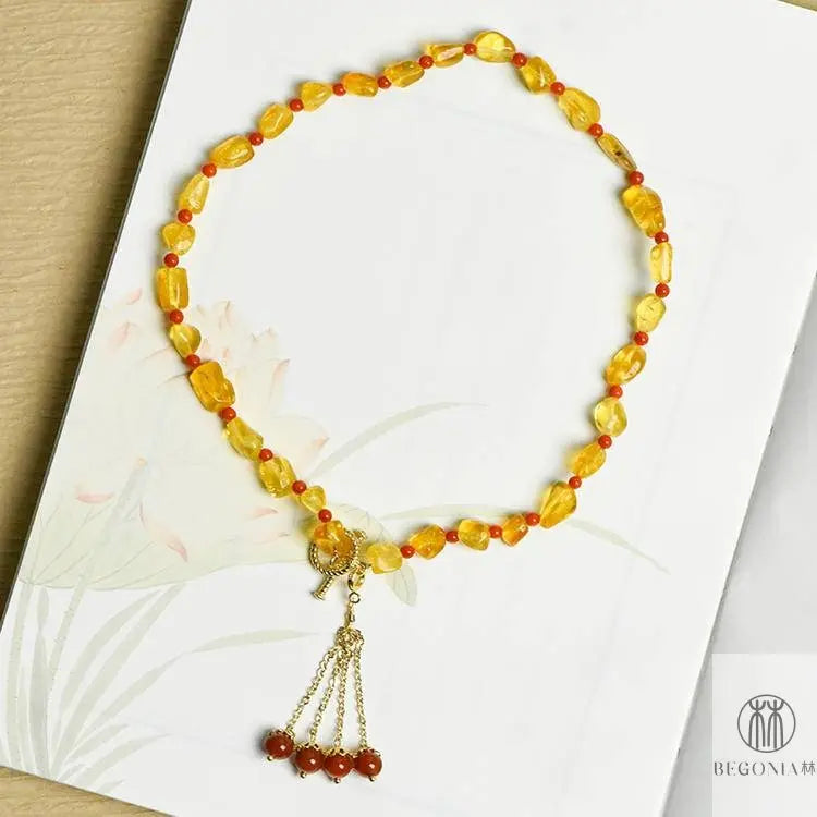 Amber Necklace: Warm Sun Tassel Dainty Collarbone Chain - Begonia L