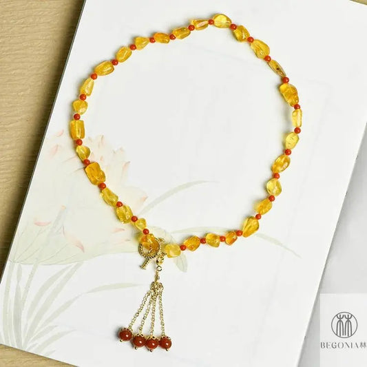 Amber Necklace: Warm Sun Tassel Dainty Collarbone Chain - Begonia L