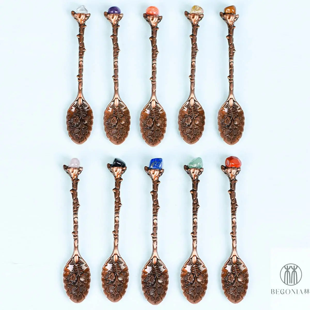 Vintage Gemstone Spoon: Coffee, Tea & Dessert Crystal Ritual Stirrer - Begonia L