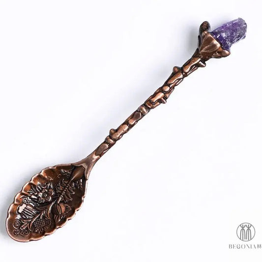Vintage Gemstone Spoon: Coffee, Tea & Dessert Crystal Ritual Stirrer - Begonia L