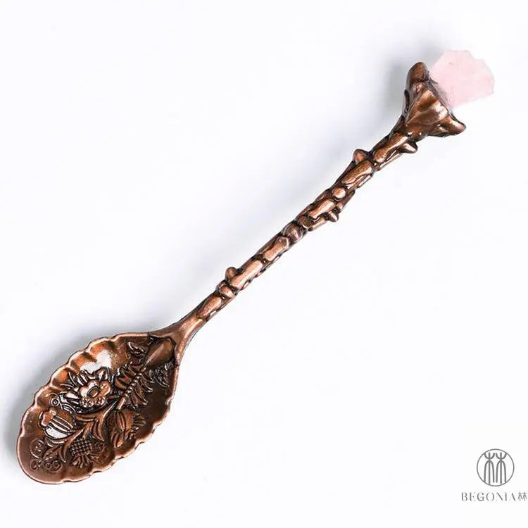 Vintage Gemstone Spoon: Coffee, Tea & Dessert Crystal Ritual Stirrer - Begonia L