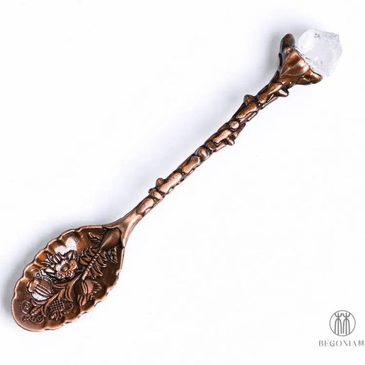 Vintage Gemstone Spoon: Coffee, Tea & Dessert Crystal Ritual Stirrer - Begonia L
