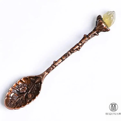 Vintage Gemstone Spoon: Coffee, Tea & Dessert Crystal Ritual Stirrer - Begonia L