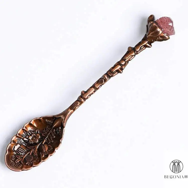 Vintage Gemstone Spoon: Coffee, Tea & Dessert Crystal Ritual Stirrer - Begonia L