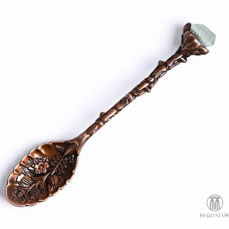 Vintage Gemstone Spoon: Coffee, Tea & Dessert Crystal Ritual Stirrer - Begonia L