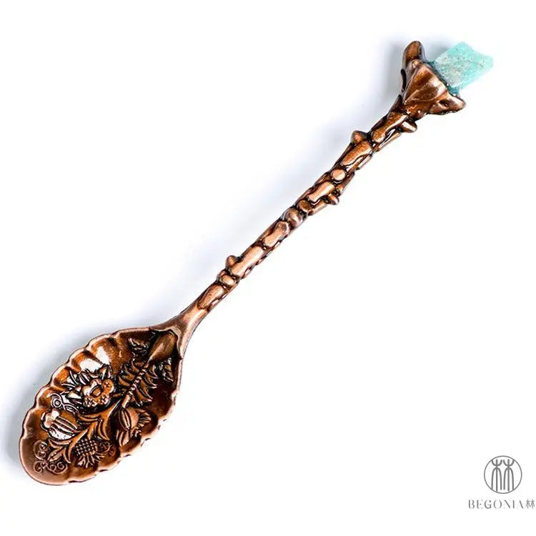 Vintage Gemstone Spoon: Coffee, Tea & Dessert Crystal Ritual Stirrer - Begonia L